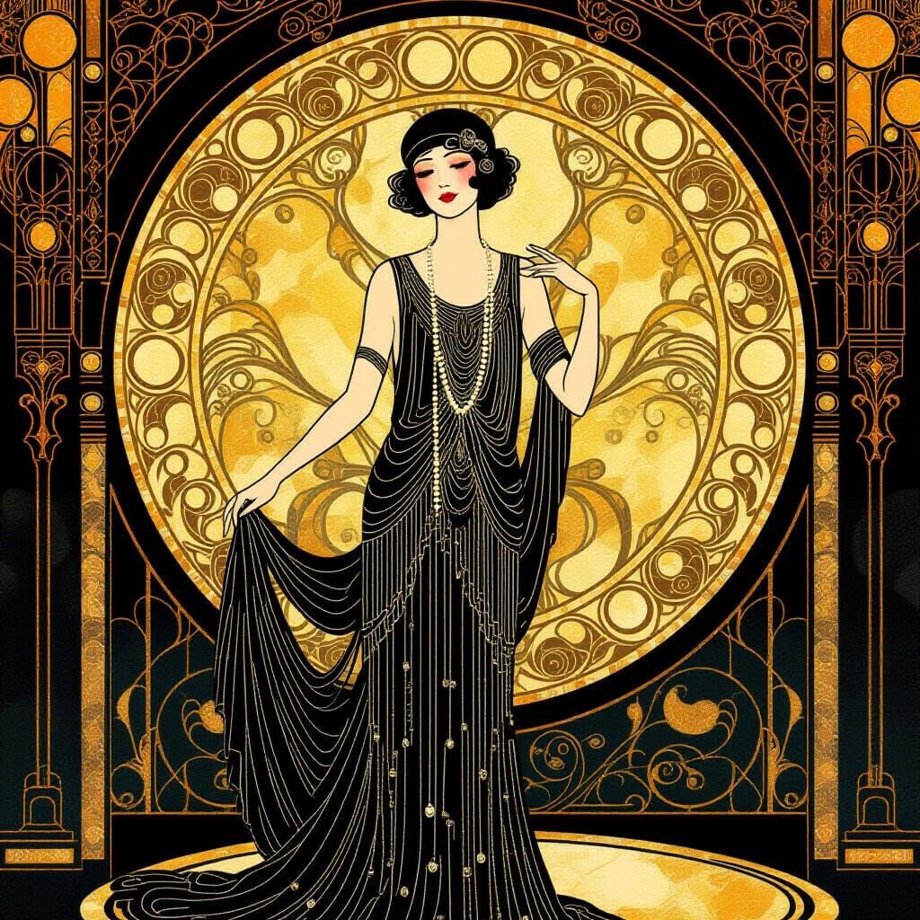 1920s Speakeasy with Flapper in Art Deco Style