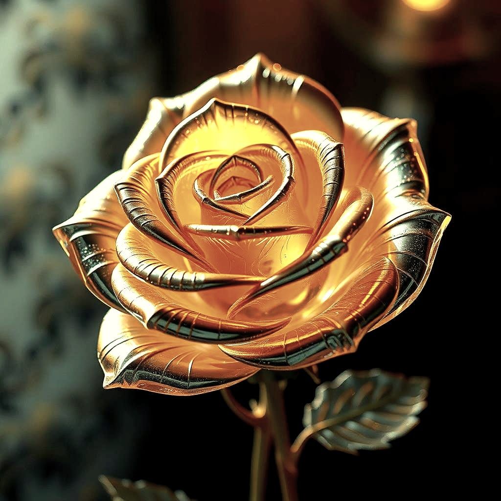 A Glass Rose in Gold and Silver