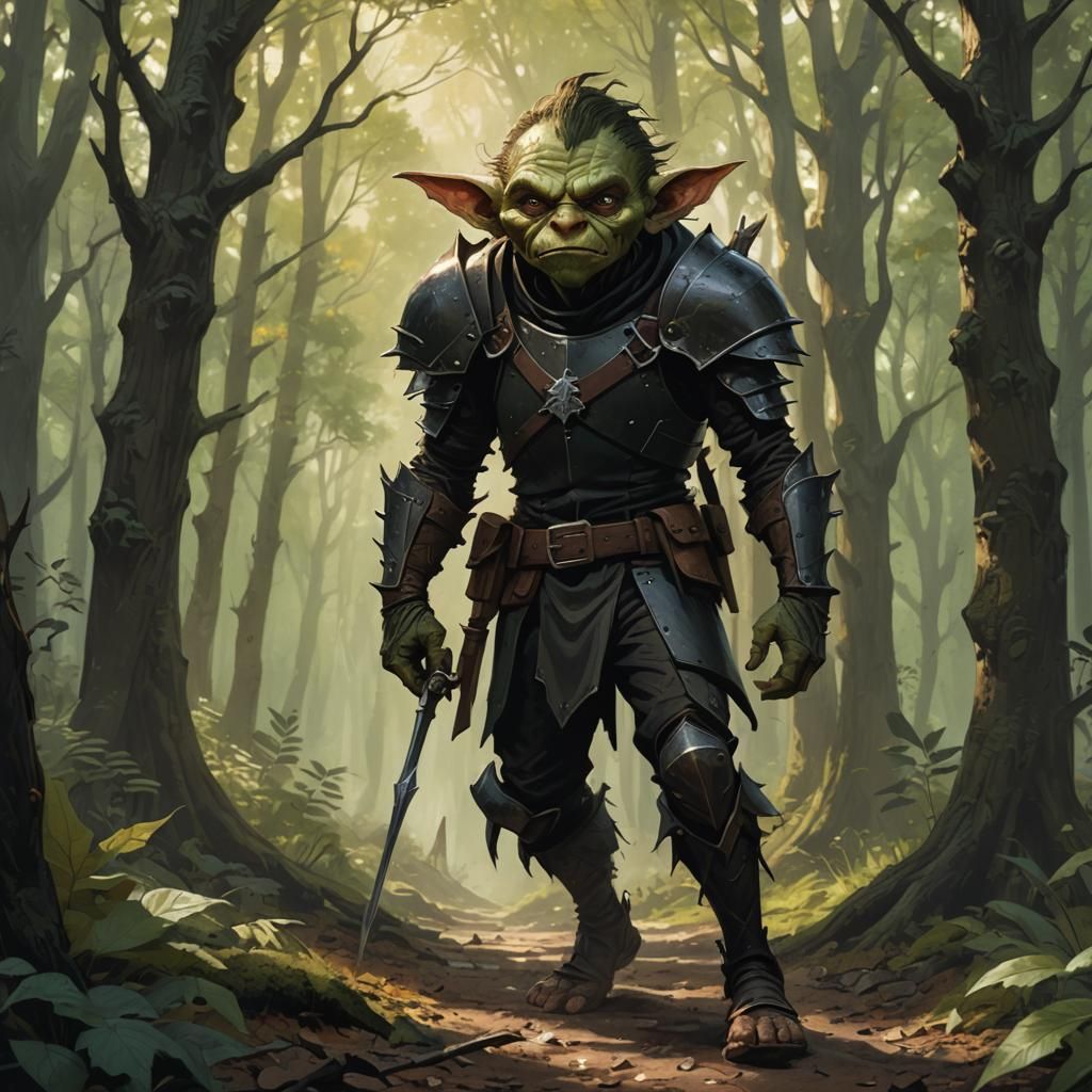 Goblin Rogue Walks Stealthily in Forest