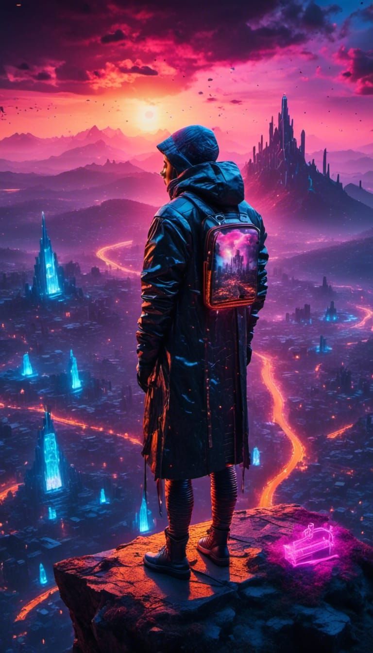 Cyberpunk Character in Futuristic Neon Cityscape