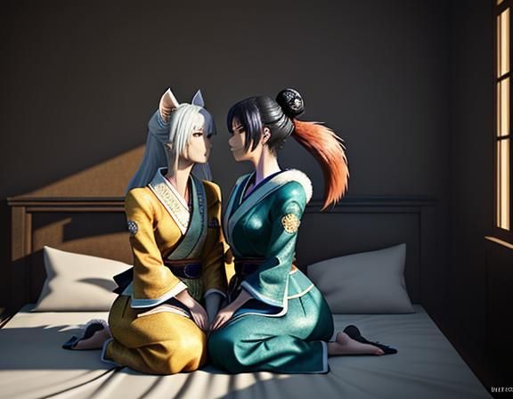 Kitsune Intimacy: Manga-Inspired 3D Game Cinematic