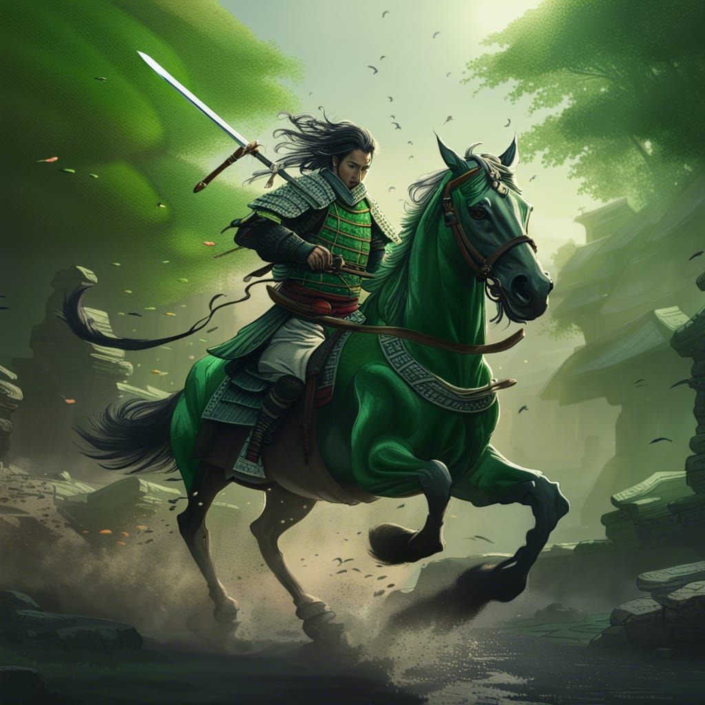 Samurai Horse Rider in Dark Fantasy Landscape