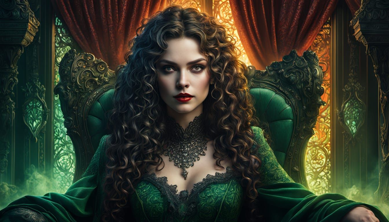 Vampire Queen on Throne in Ethereal Mist