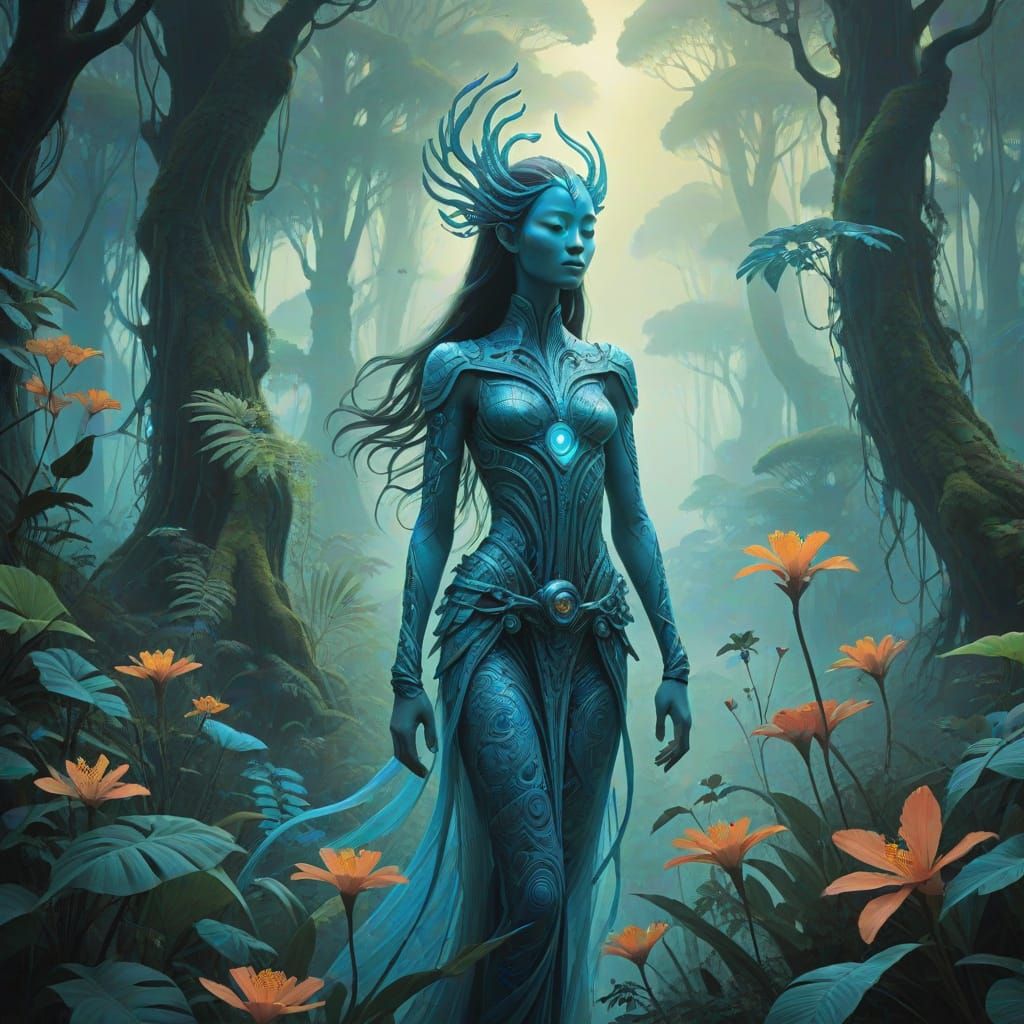 A mystical, glowing Na'vi woman