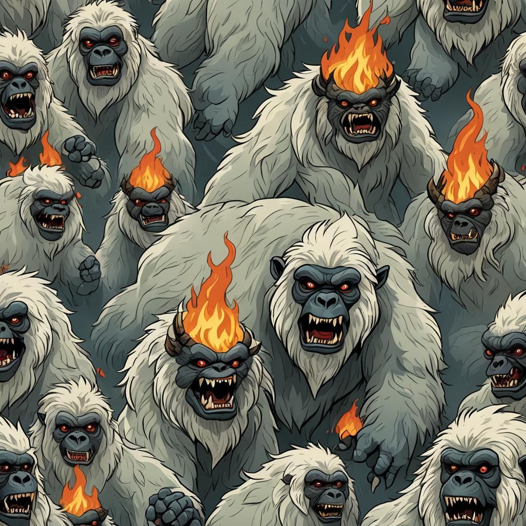Fiery Axe Yeti: Mythical Creature in Flames
