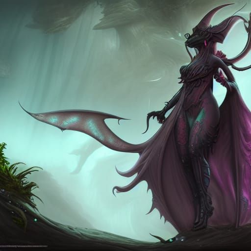 Beautiful Feminine Werebat Fantasy Concept Art