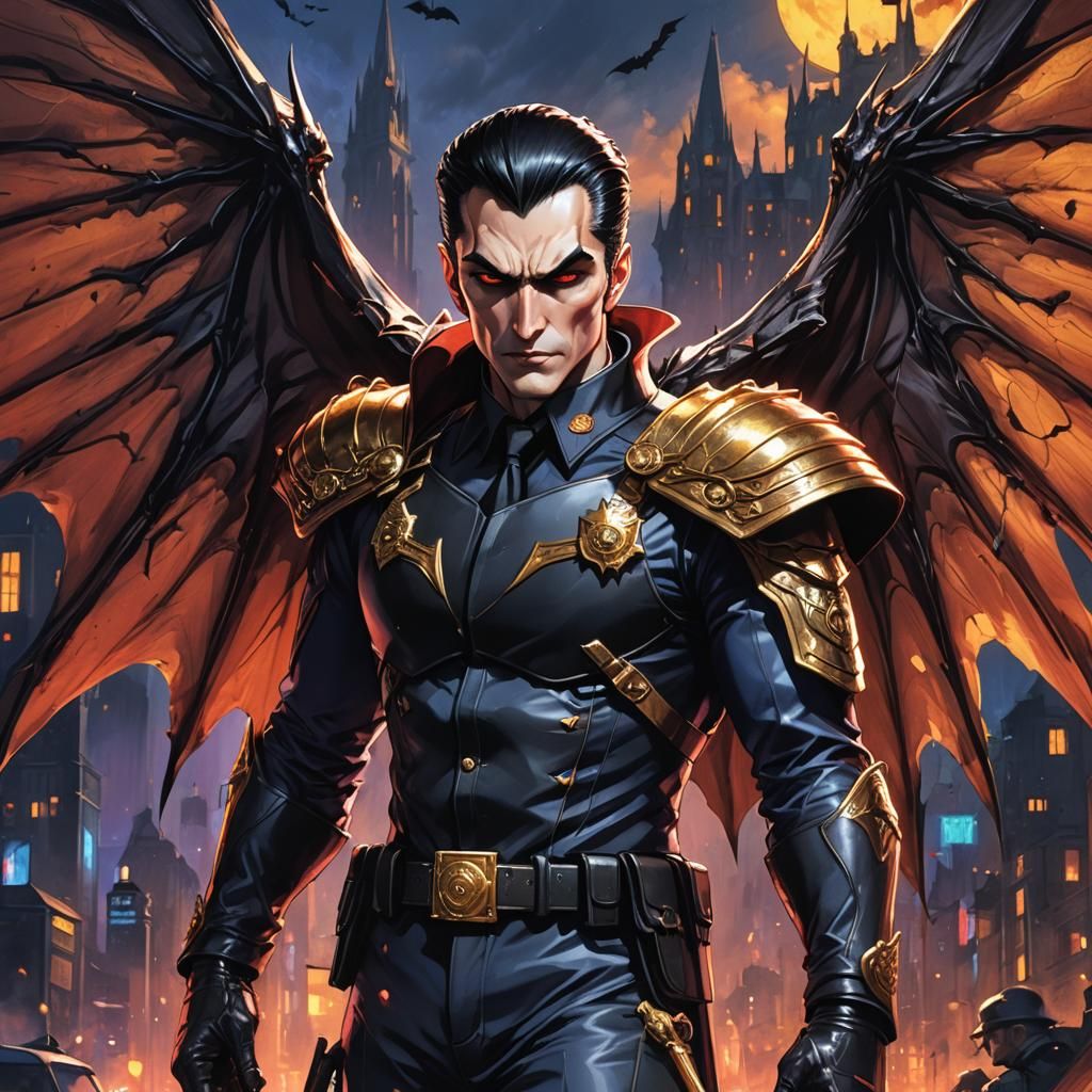 Anime Dracula in Police Uniform with Wings