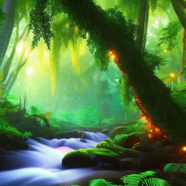 Enchanted Forest with Glowing Lights and Magic