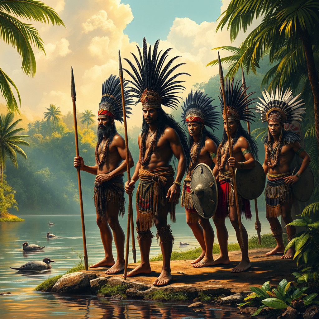 Amazon Tribe of Warriors in Lush Rainforest