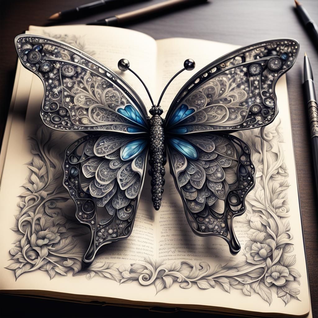 Elegant Crystal Butterfly Sketchbook Illustration