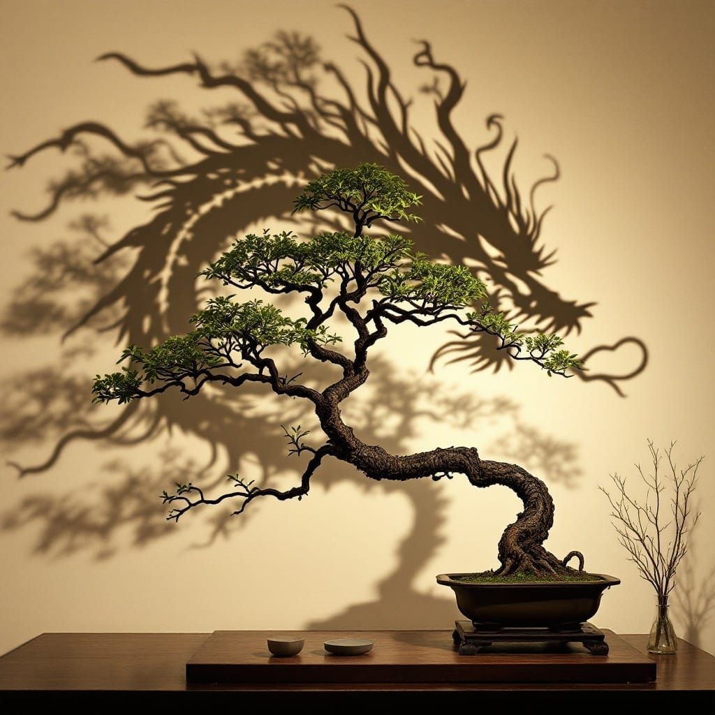 Ethereal Bonsai Tree Transforms into Shadow Dragon