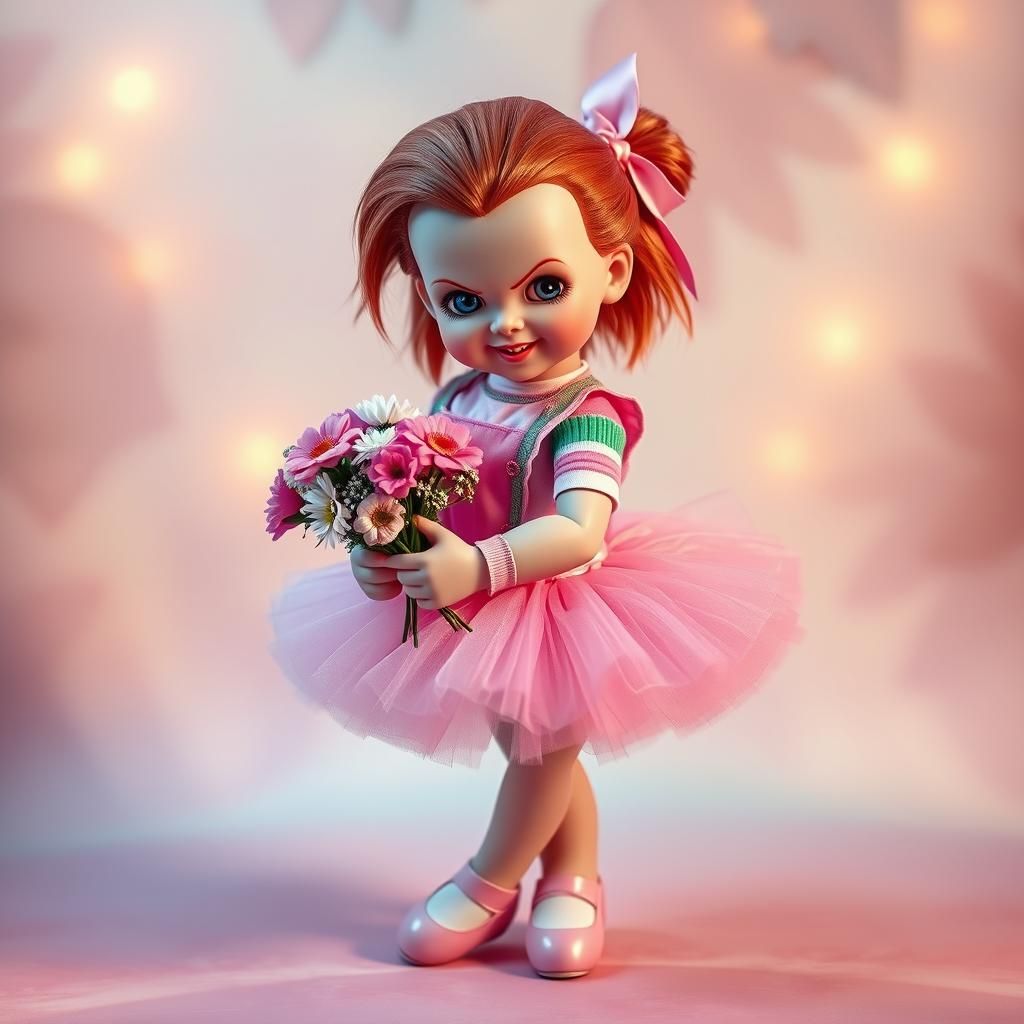 Chucky dressed as a ballerina.looking cute