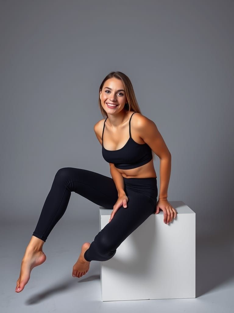 Slavic Woman in Casual Studio Portrait with Athletic Build