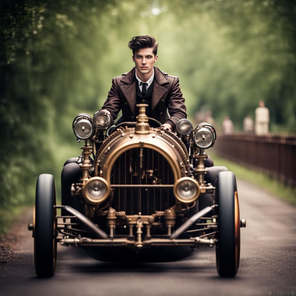 Steampunk Race Car and Driver