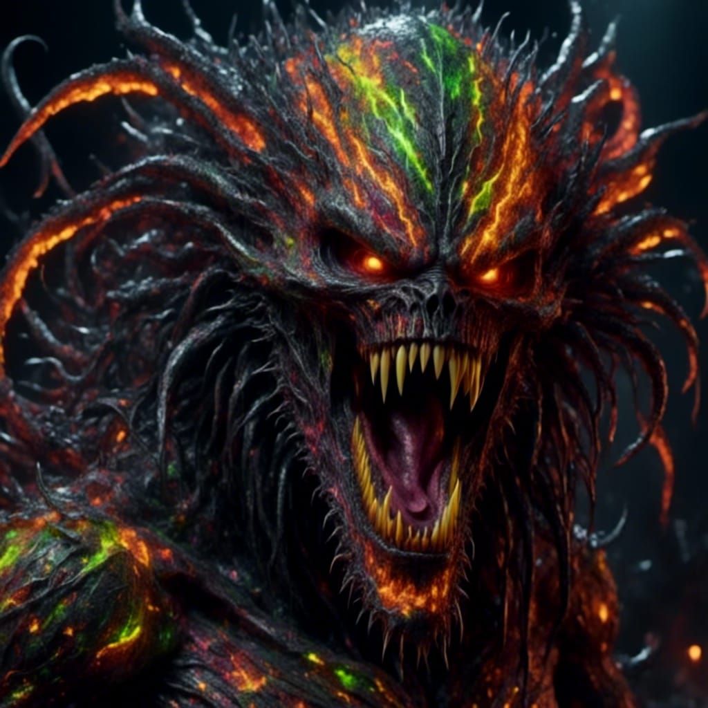 Horrific Multi-Mouthed Creature in Dark Fantasy Style