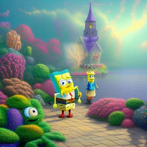 Spongebob in Ethereal Fantasy Landscape