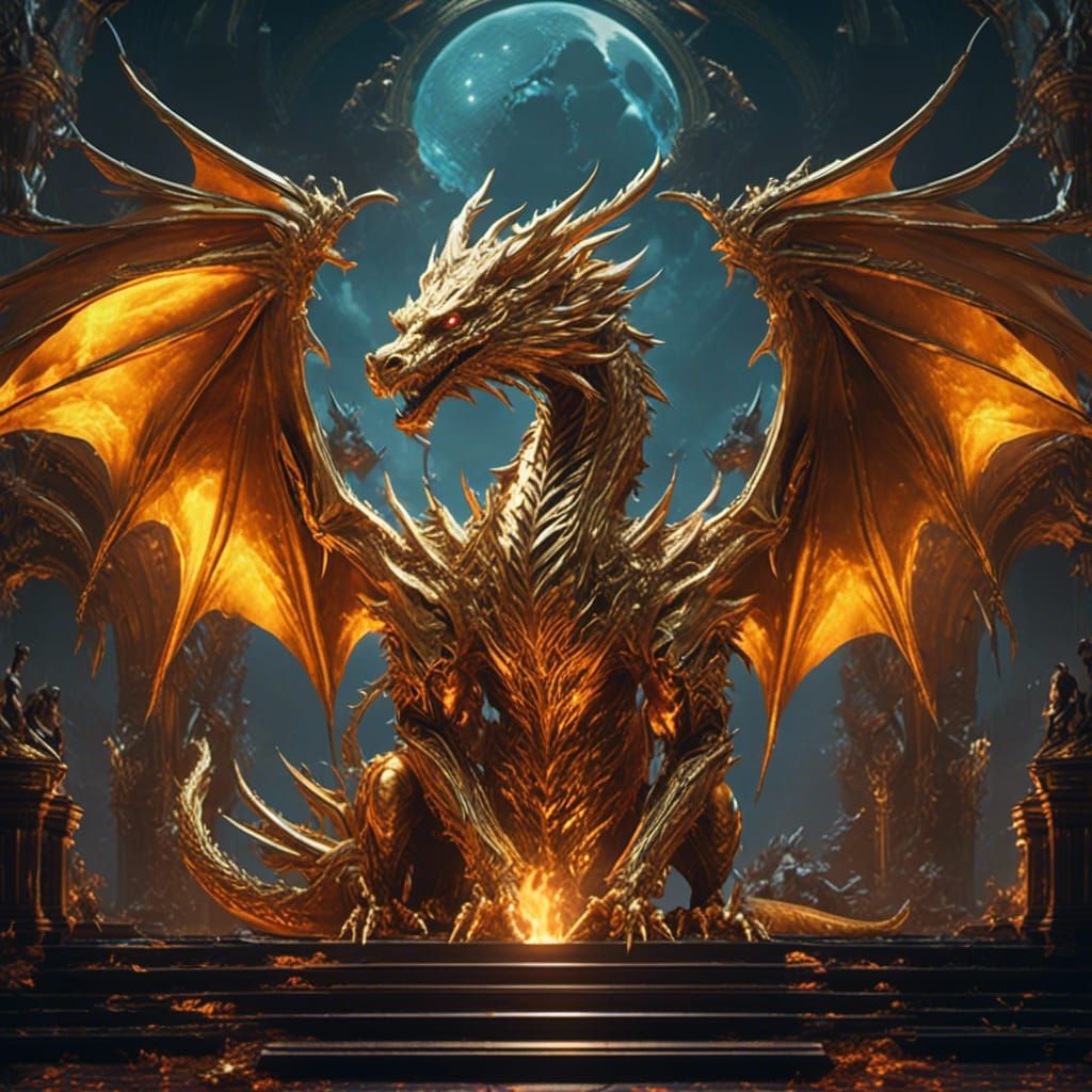 Golden Dragon Emblem: Detailed Fantasy Portrait