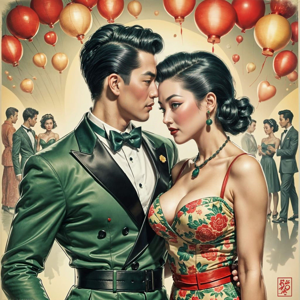 Elegant 1950s Asian Ballroom Dance in Pinup Style