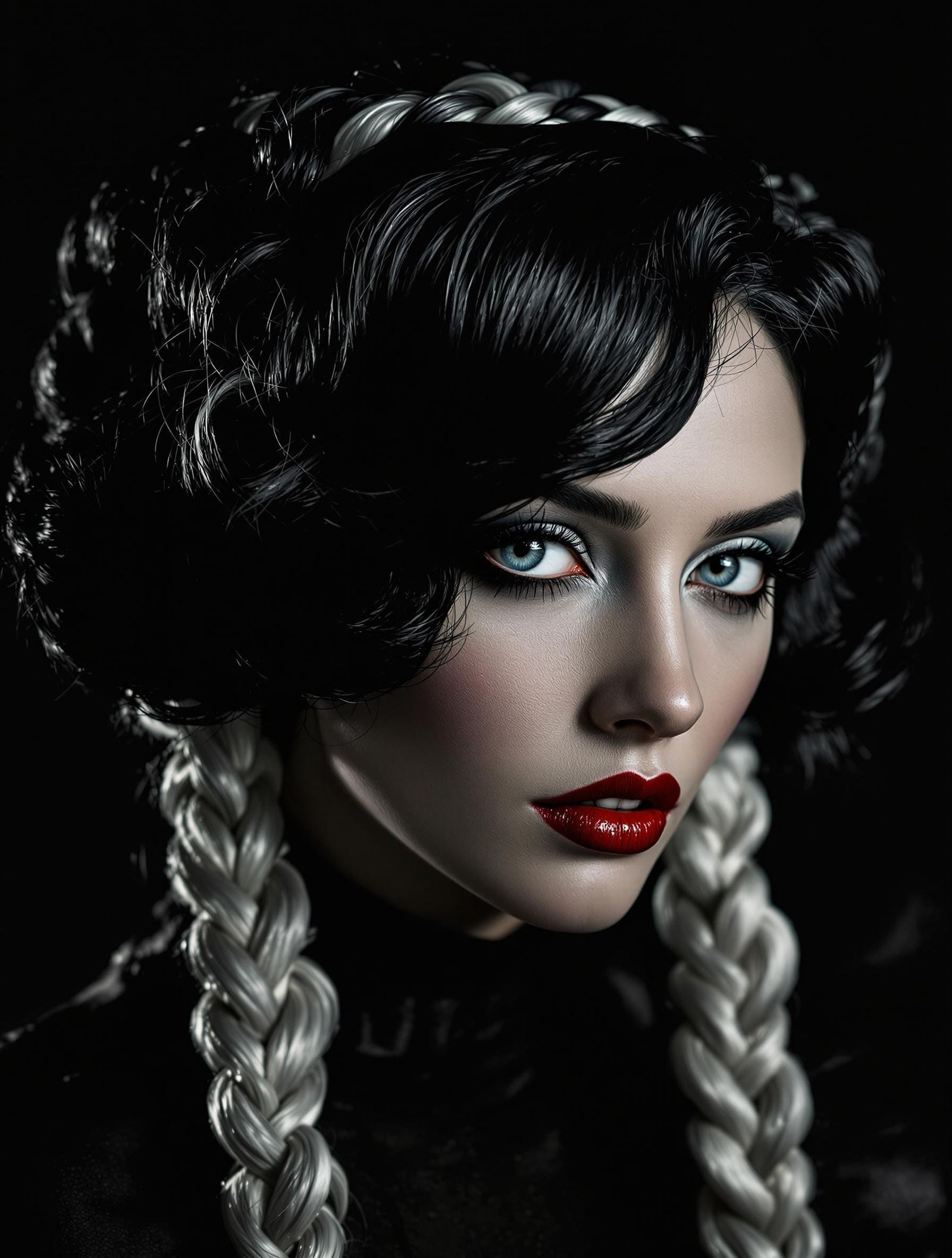 Elegant Gothic Goddess with Dramatic Makeup and Volume