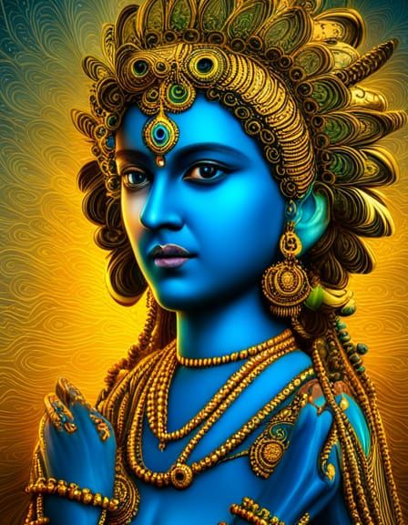 Radiant Lord Krishna in Hindu-Futurist Style