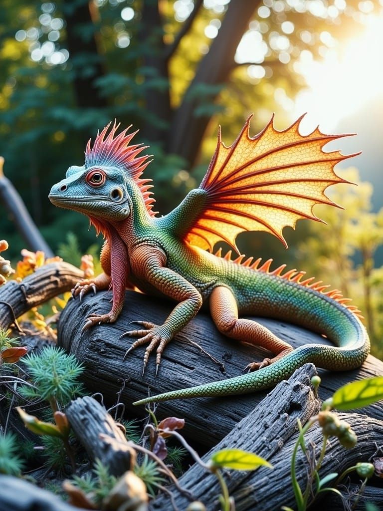 Hyperreal Frill Dragon in Golden Haze