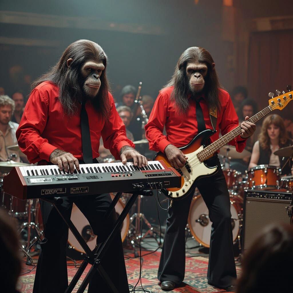 Apes Play Krautrock Music in Photorealistic 70s Style