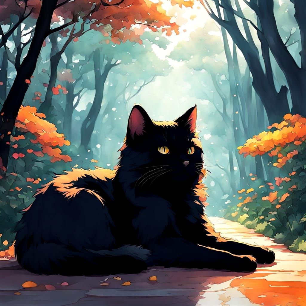 Surreal Anime-Inspired Feline Duo in Autumn
