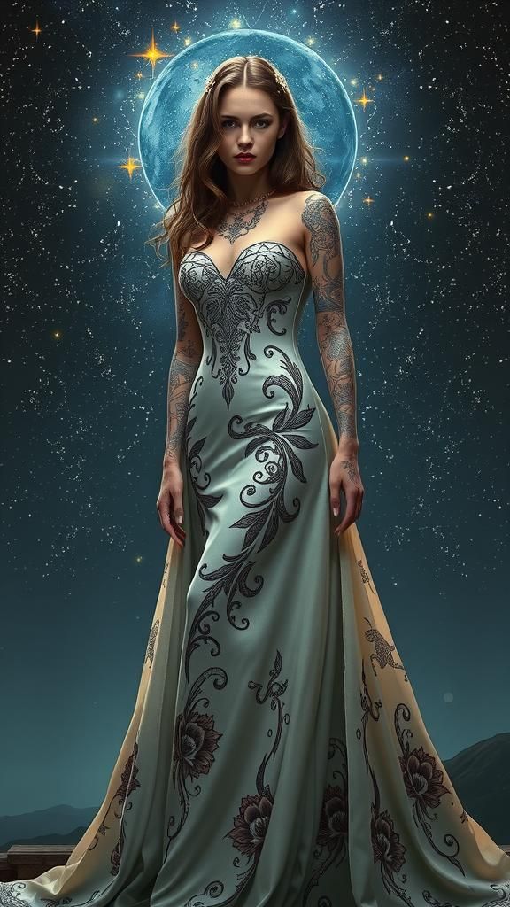 Gothic Tattooed Bride in Art Nouveau Style
