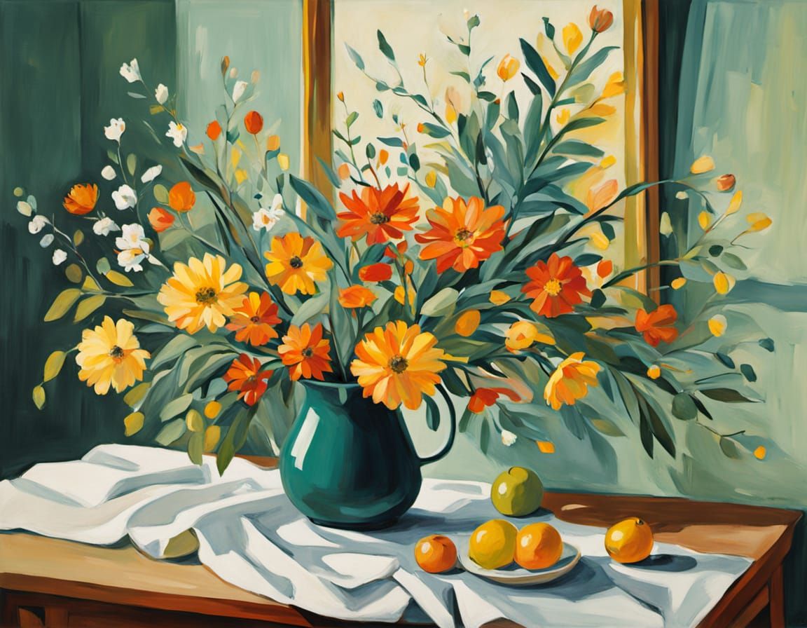 Women Embracing in a Vibrant Fauvist Garden Scene