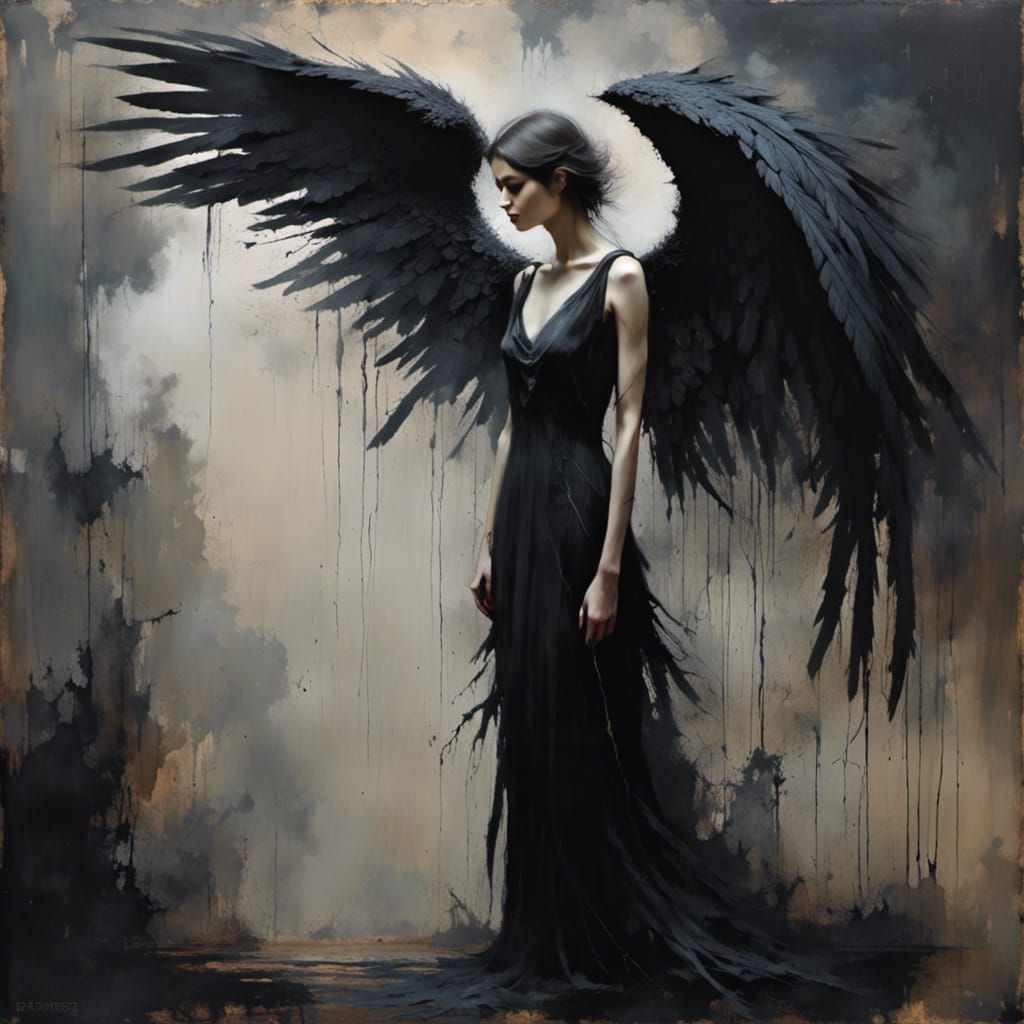 Emotional Dark Angel Impasto Oil Painting