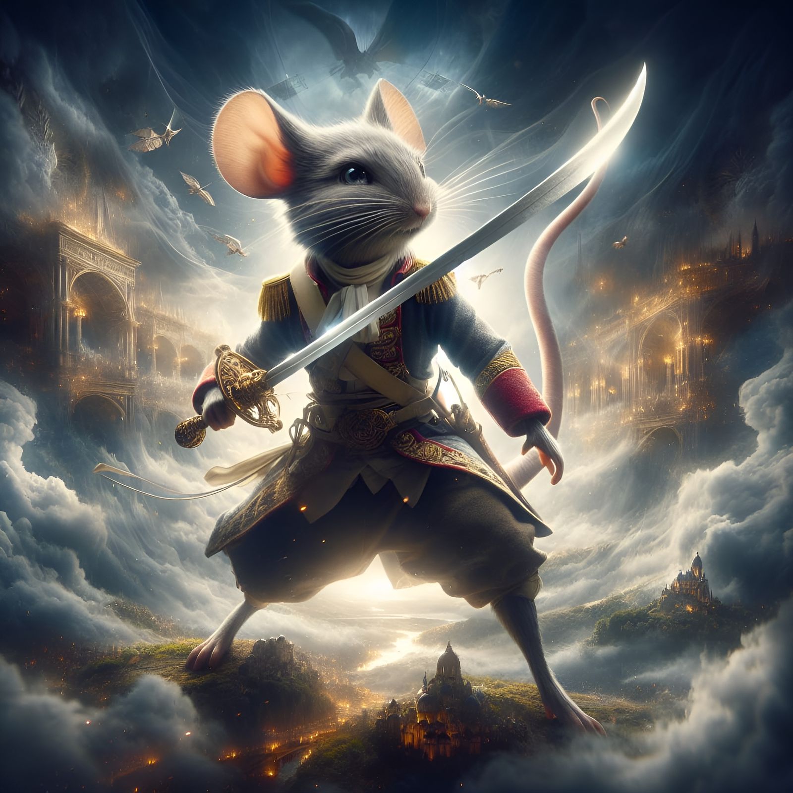Mouse Soldier in Fantasy Landscape, Digital Matte Painting