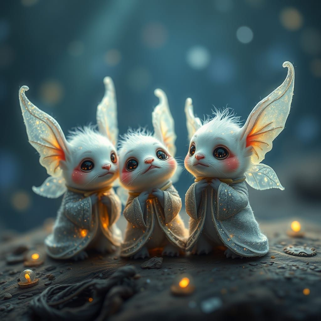 Cosmic Whimsy: Tiny Stardust Creatures in Delicate, Swirling...