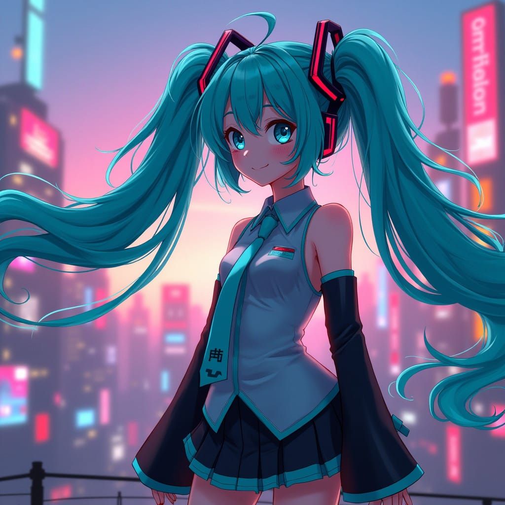 Cyberpunk Anime Goddess Under Neon City Skies