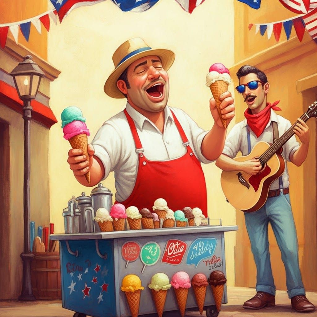 Charismatic Street Vendor Sings Italian Songs on 4th of July...
