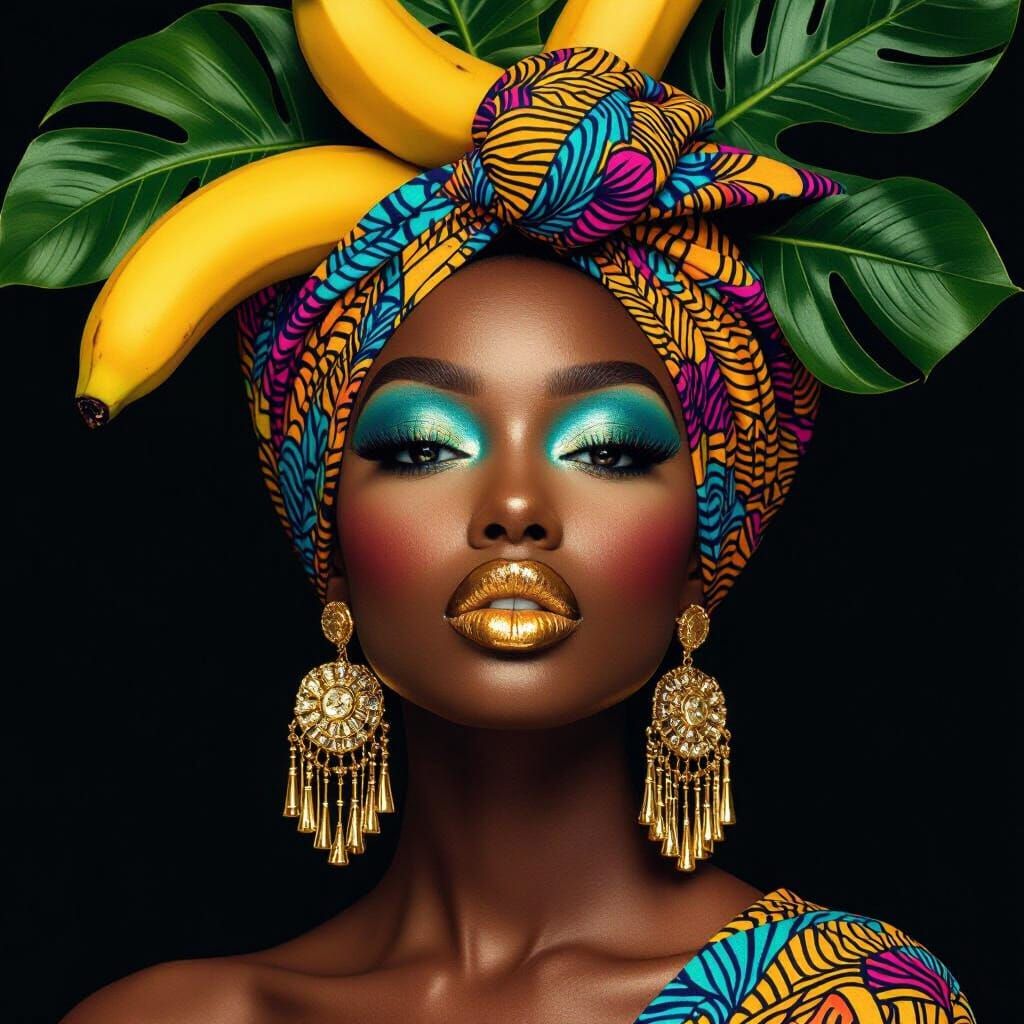 Radiant Black Woman: Afro-Tropical Digital Art Portrait