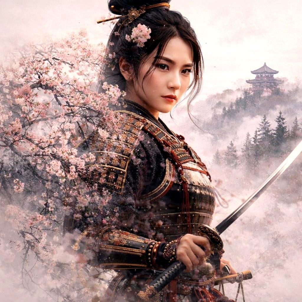 Hyper-Realistic Samurai Warrior Blends With Cherry Blossom L...