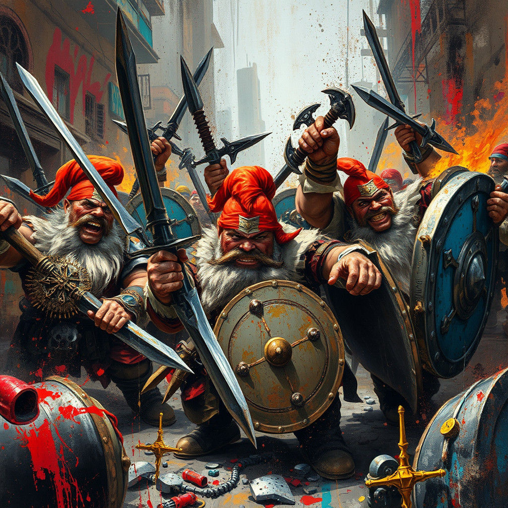 Dwarves in Urban Battle: Graffiti and Splash Art Fusion