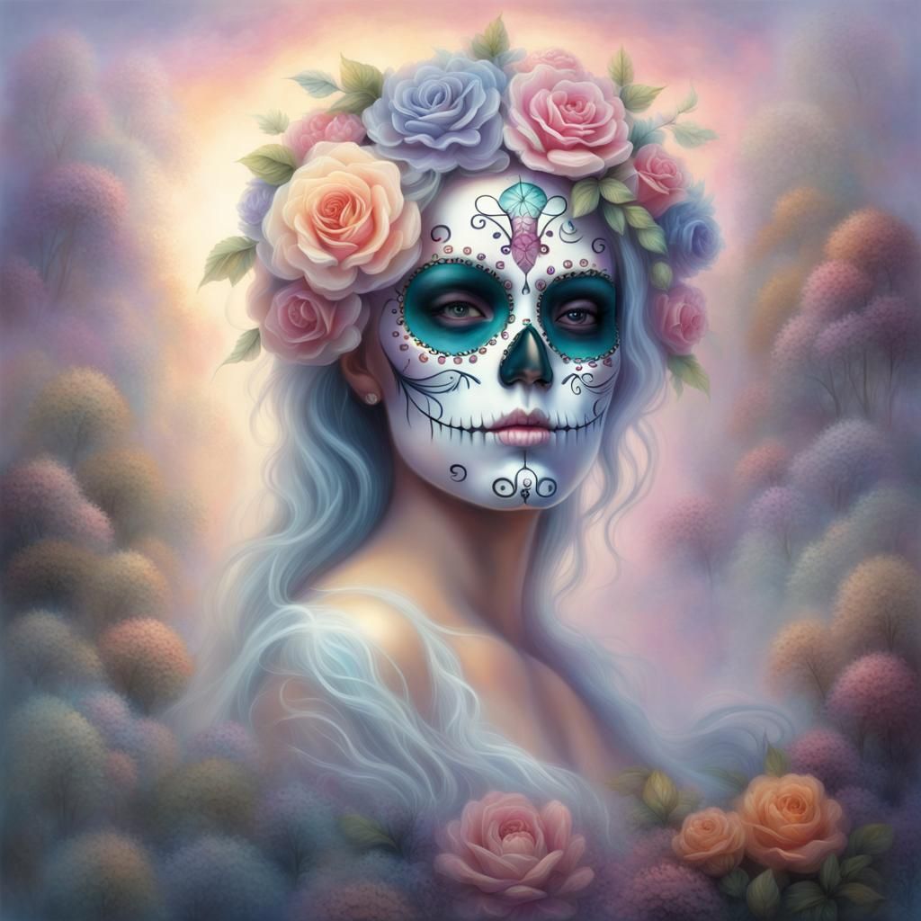 Ethereal Sugar Skull in Dreamlike Digital Art