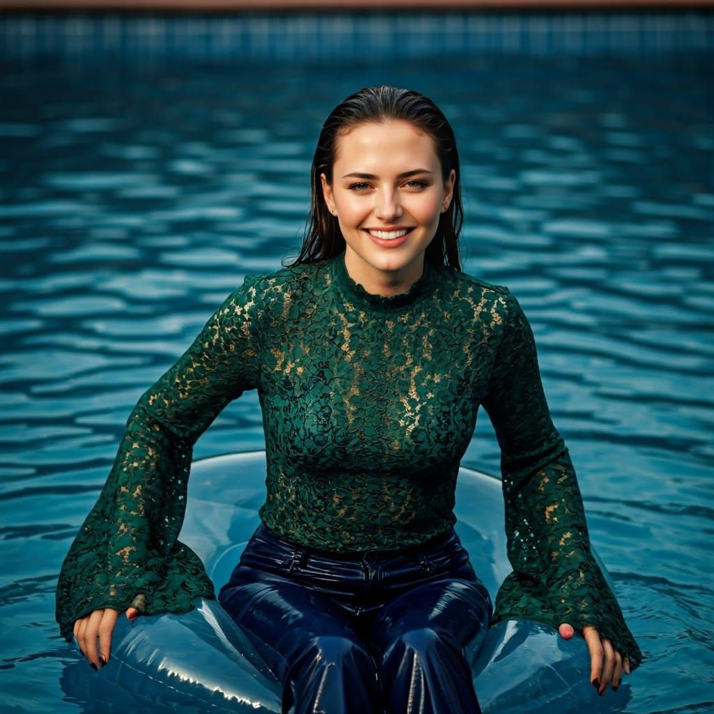Woman Enjoying Spontaneous Swim on Spring Evening