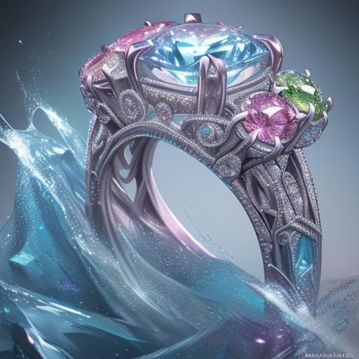 Hyperrealistic Diamond Ring in Splash Art Style