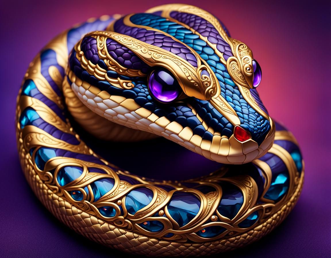 Anthropomorphic Cobra Portrait with Aztec Tribal Elements