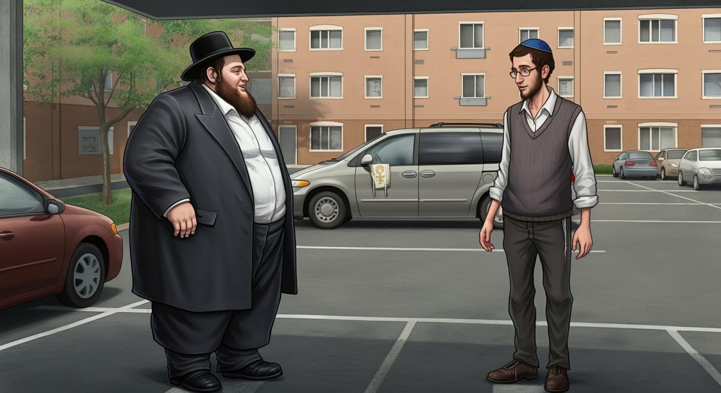 Hasidic Man Engages with Neighbor in Parking Lot