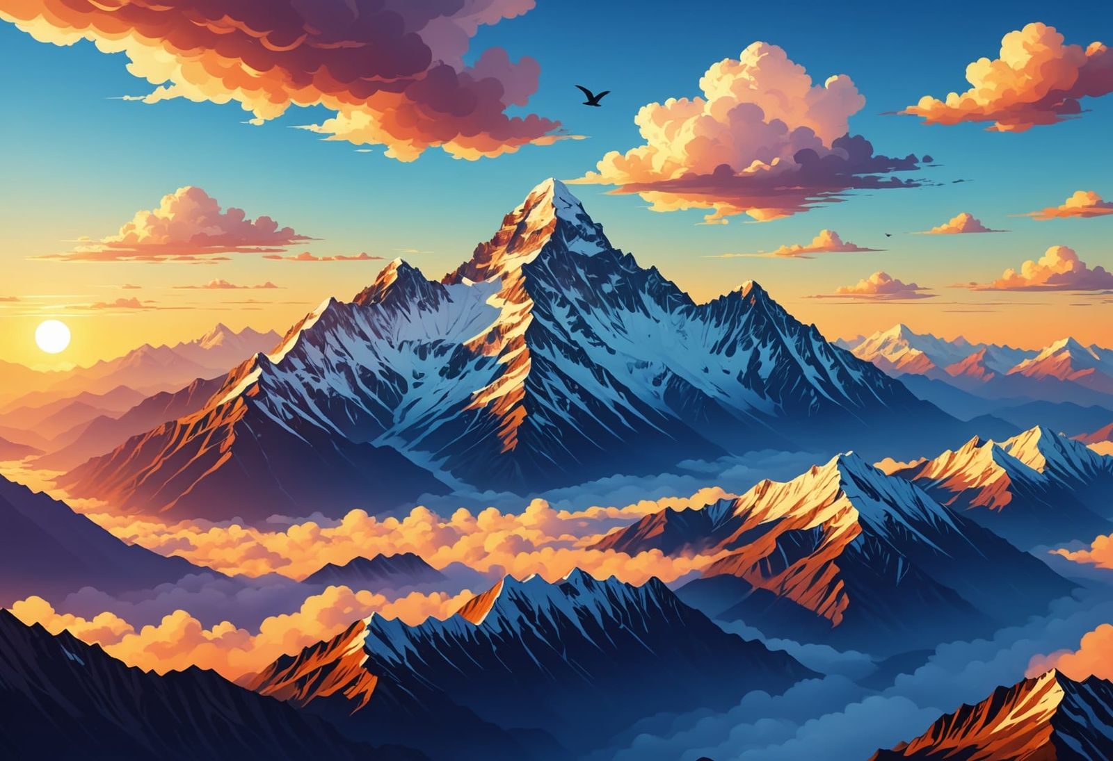 Himalayan Sunrise: Bird's Eye Photographic View