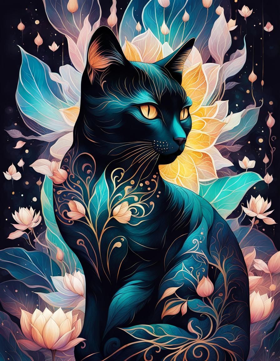 Lotus Cat with Mehndi Ornamentation in Digital Art