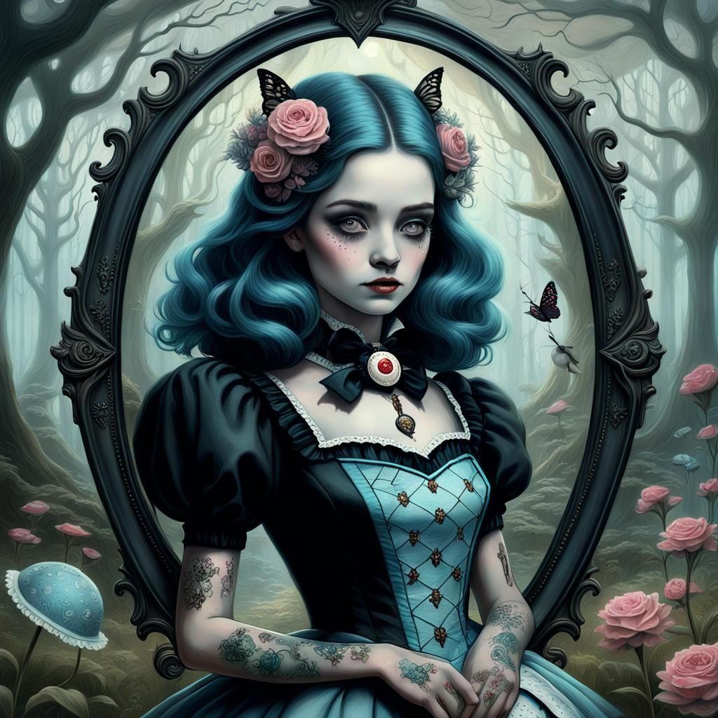 Alice in Wonderland in Tattoo-Inspired Digital Art