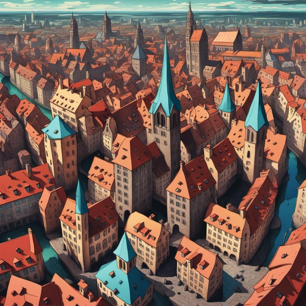 Nuremberg Cityscape in Dystopian Surrealism