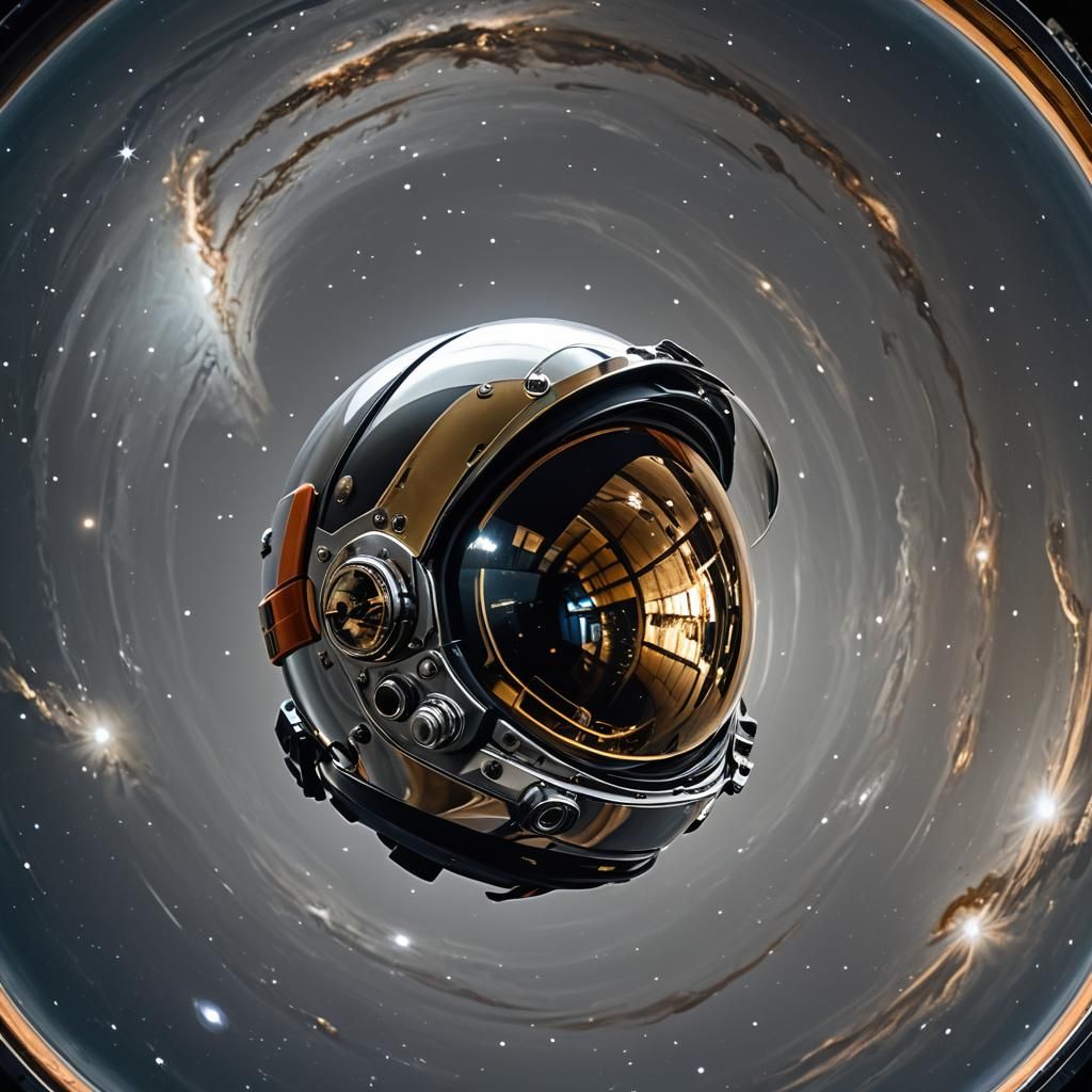 Astronaut Helmet Reflecting Jupiter in Space