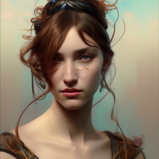 Detailed Pagan Goddess Portrait in Art Nouveau Style