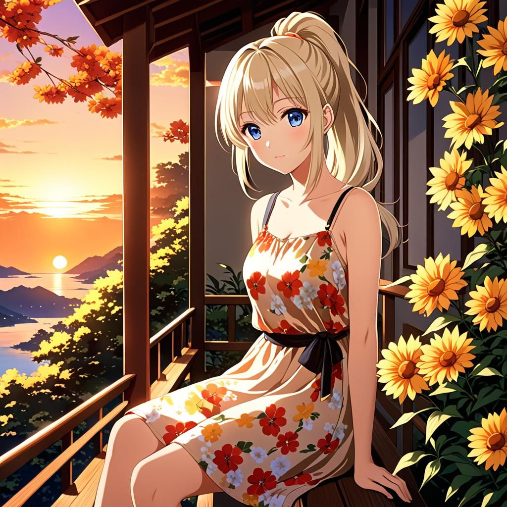 Anime Style Portrait of Woman on Porch