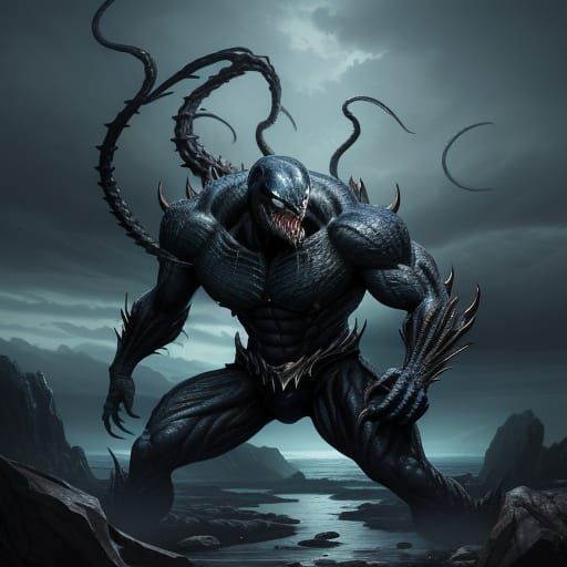 Venom Roaring in Barren Landscape - Dark Fantasy Concept Art